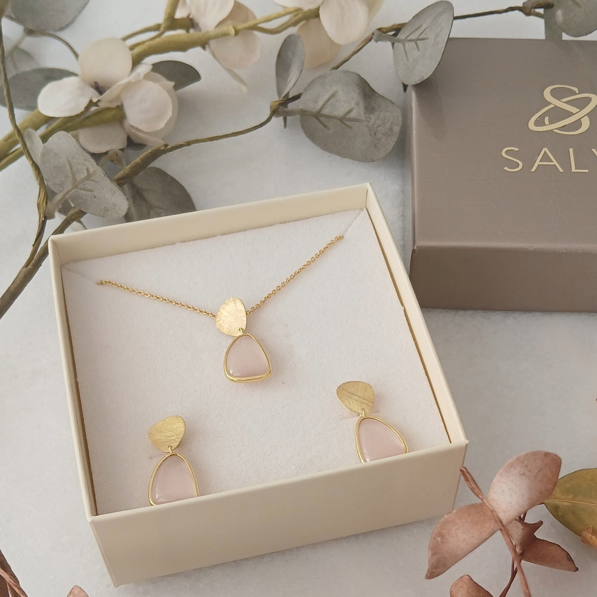 Set ogrlica i naušnica Leticija taupe drop